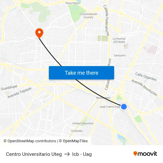 Centro Universitario Uteg to Icb - Uag map
