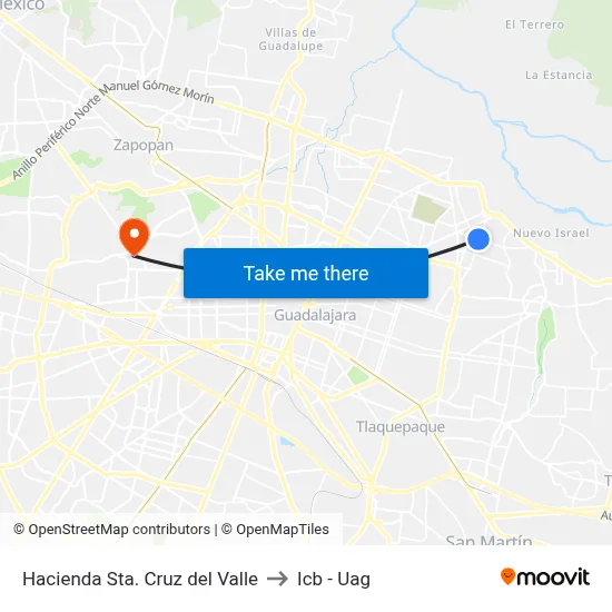 Hacienda Sta. Cruz del Valle to Icb - Uag map