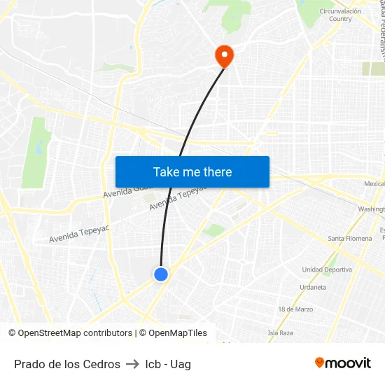Prado de los Cedros to Icb - Uag map