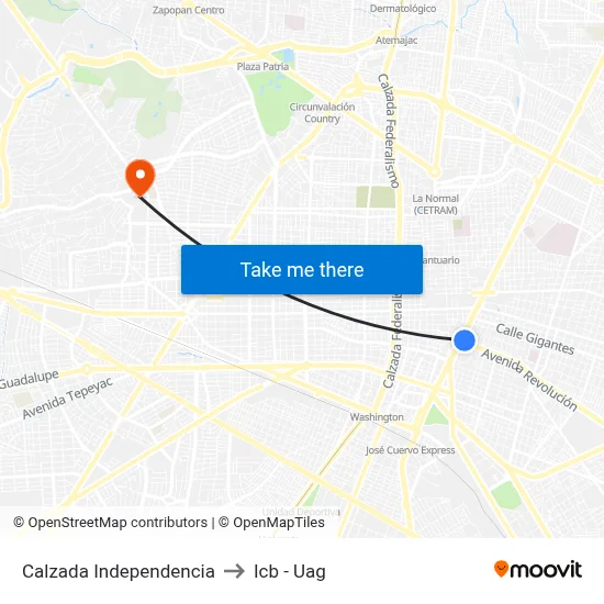 Calzada Independencia to Icb - Uag map