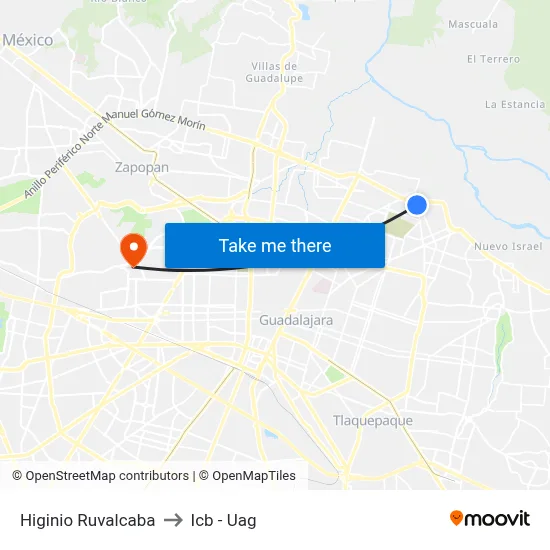 Higinio Ruvalcaba to Icb - Uag map