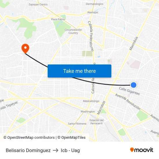 Belisario Domínguez to Icb - Uag map