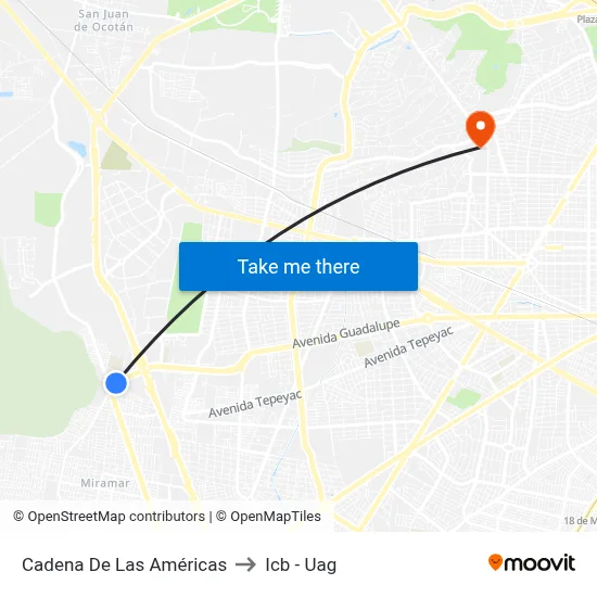 Cadena De Las Américas to Icb - Uag map