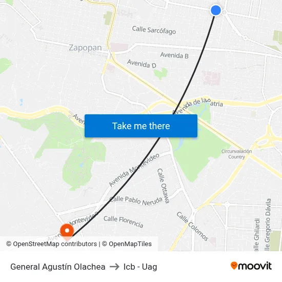 General Agustín Olachea to Icb - Uag map