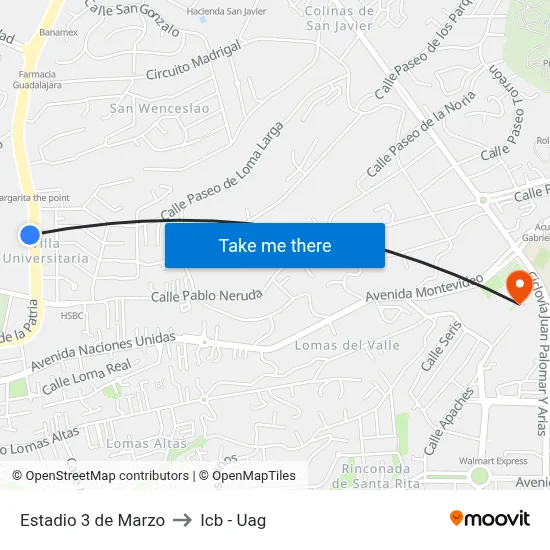 Estadio 3 de Marzo to Icb - Uag map