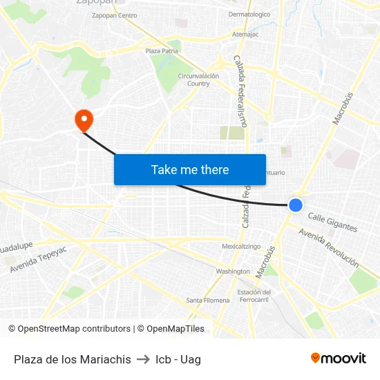Plaza de los Mariachis to Icb - Uag map