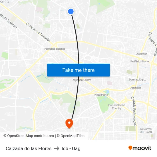 Calzada de las Flores to Icb - Uag map