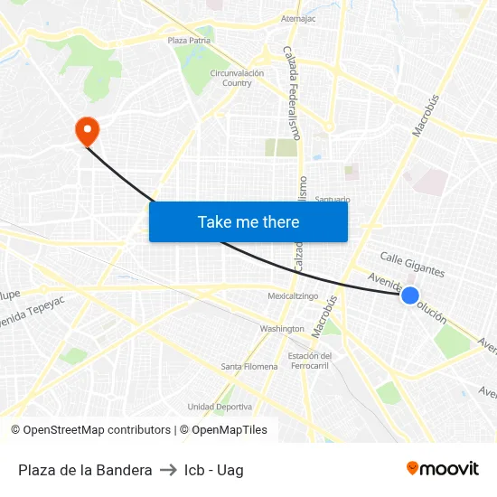 Plaza de la Bandera to Icb - Uag map