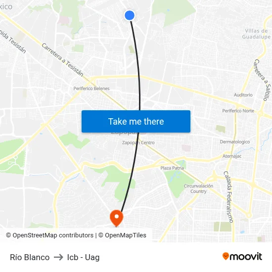 Río Blanco to Icb - Uag map