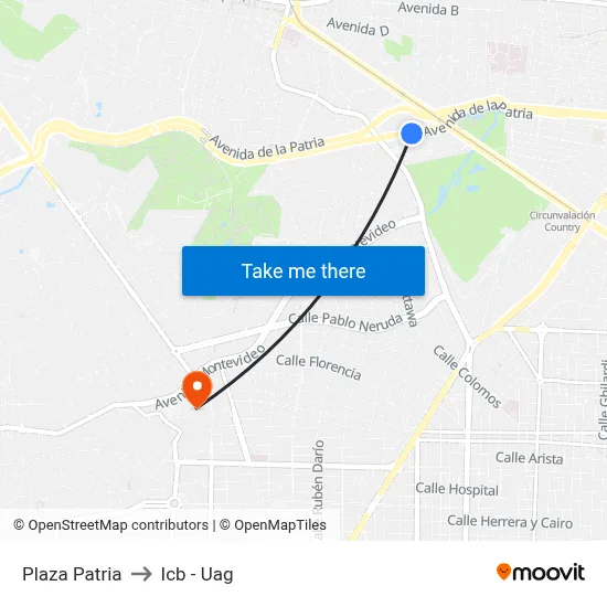 Plaza Patria to Icb - Uag map