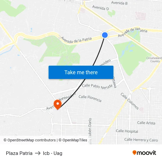 Plaza Patria to Icb - Uag map