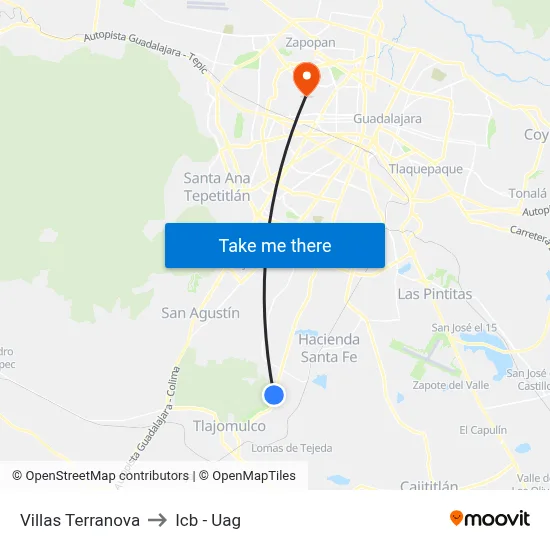 Villas Terranova to Icb - Uag map