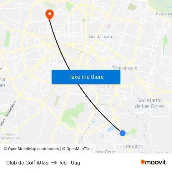 Club de Golf Atlas to Icb - Uag map