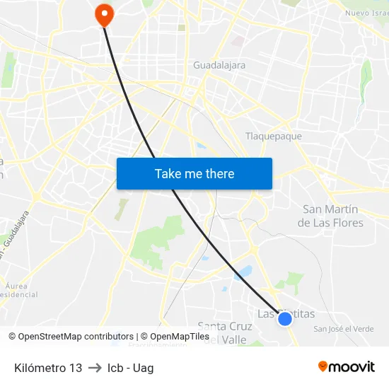 Kilómetro 13 to Icb - Uag map