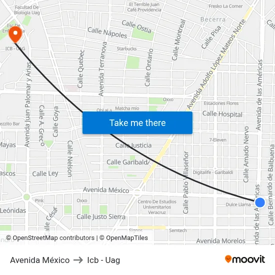 Avenida México to Icb - Uag map