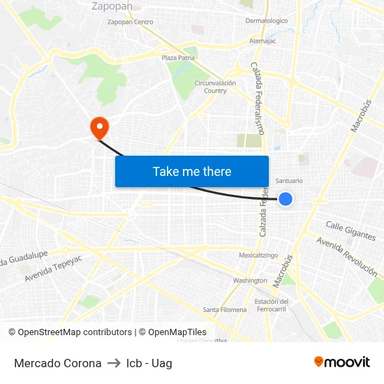 Mercado Corona to Icb - Uag map