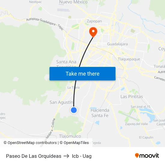 Paseo De Las Orquídeas to Icb - Uag map