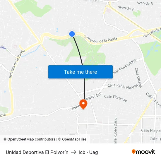 Unidad Deportiva El Polvorín to Icb - Uag map