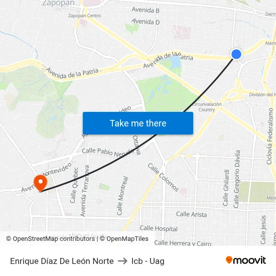 Enrique Díaz De León Norte to Icb - Uag map