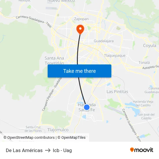 De Las Américas to Icb - Uag map