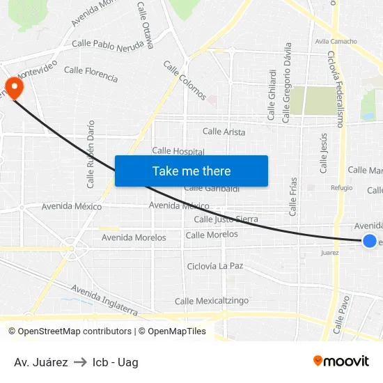 Av. Juárez to Icb - Uag map
