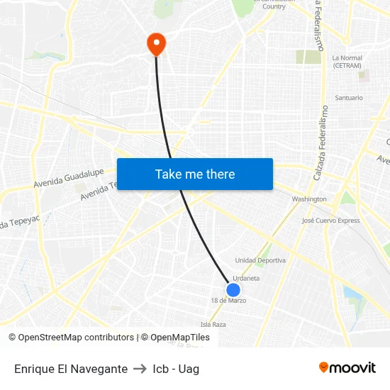 Enrique El Navegante to Icb - Uag map