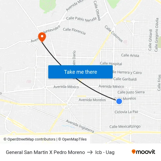 General San Martin X Pedro Moreno to Icb - Uag map