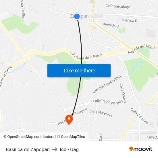 Basílica de Zapopan to Icb - Uag map