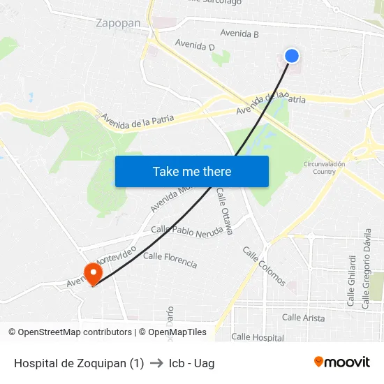 Hospital de Zoquipan (1) to Icb - Uag map