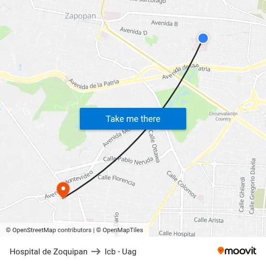 Hospital de Zoquipan to Icb - Uag map