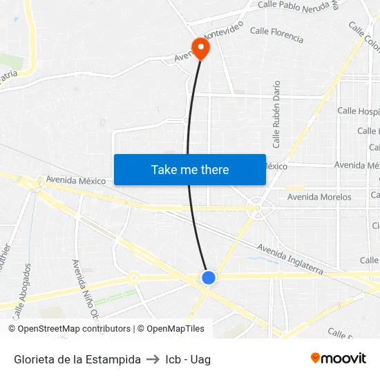 Glorieta de la Estampida to Icb - Uag map