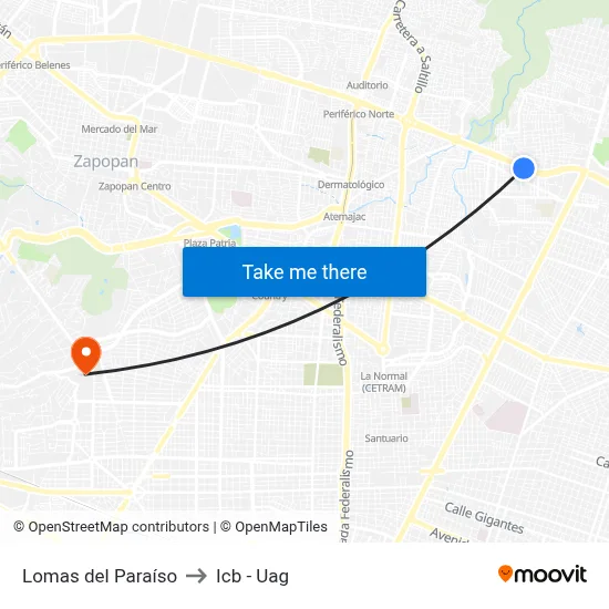 Lomas del Paraíso to Icb - Uag map