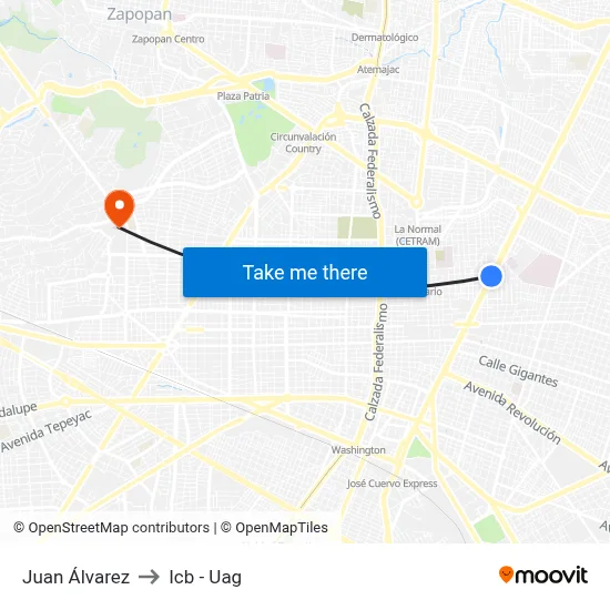 Juan Álvarez to Icb - Uag map