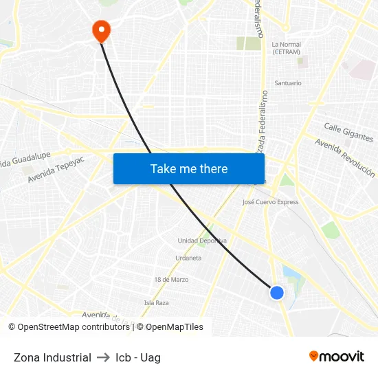 Zona Industrial to Icb - Uag map
