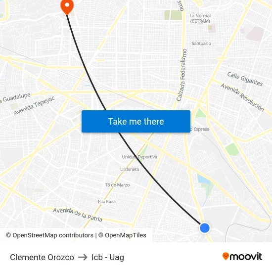 Clemente Orozco to Icb - Uag map