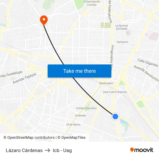 Lázaro Cárdenas to Icb - Uag map