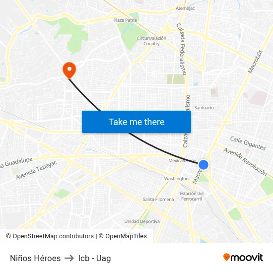 Niños Héroes to Icb - Uag map