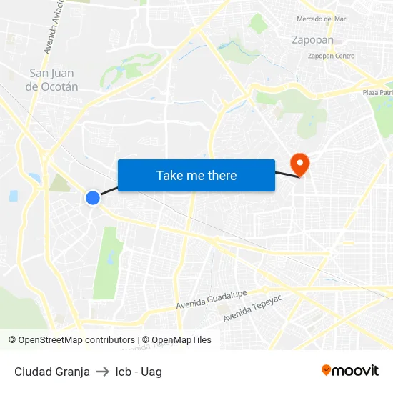 Ciudad Granja to Icb - Uag map