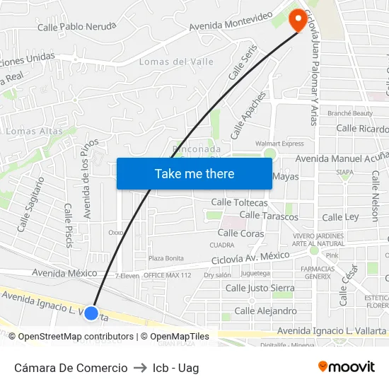 Cámara De Comercio to Icb - Uag map
