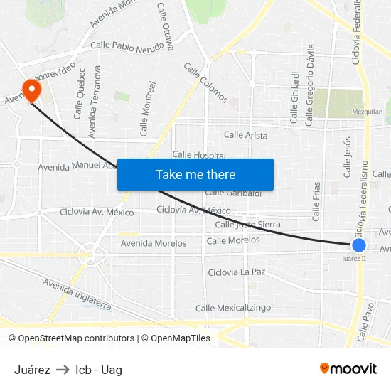 Juárez to Icb - Uag map
