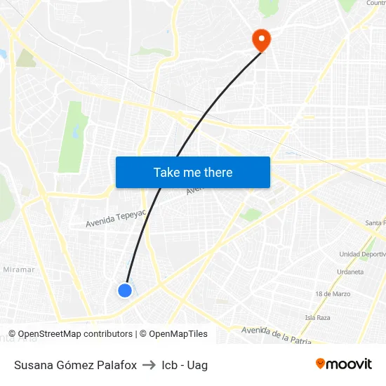 Susana Gómez Palafox to Icb - Uag map
