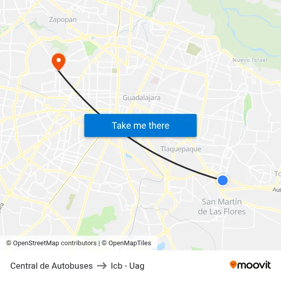 Central de Autobuses to Icb - Uag map