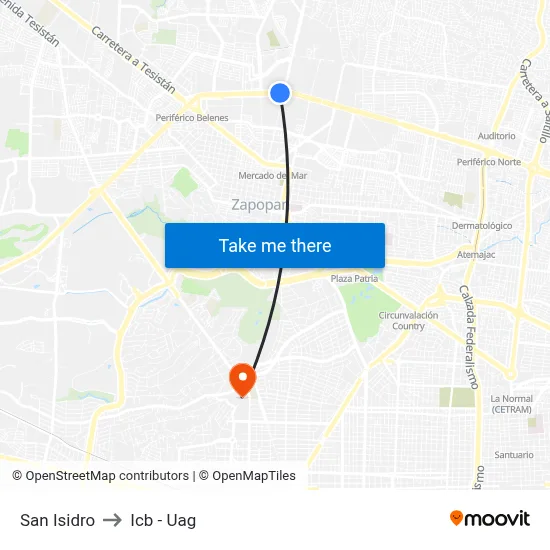 San Isidro to Icb - Uag map