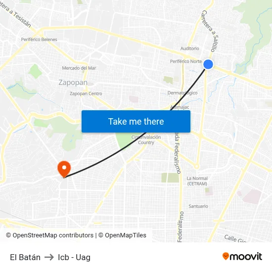 El Batán to Icb - Uag map
