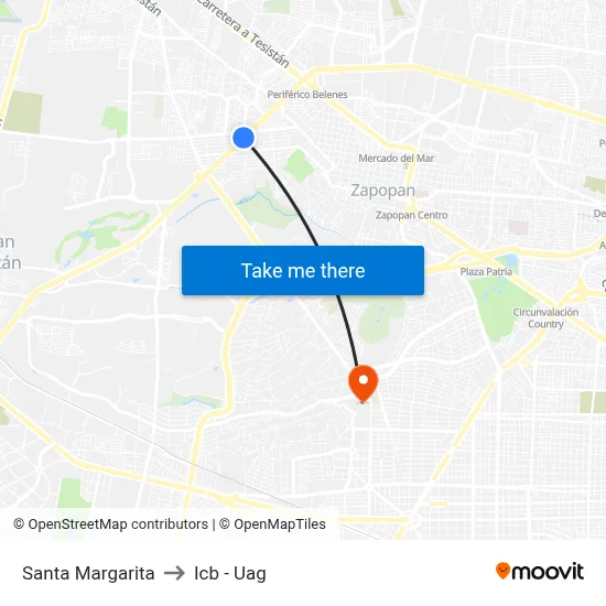 Santa Margarita to Icb - Uag map