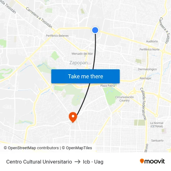 Centro Cultural Universitario to Icb - Uag map