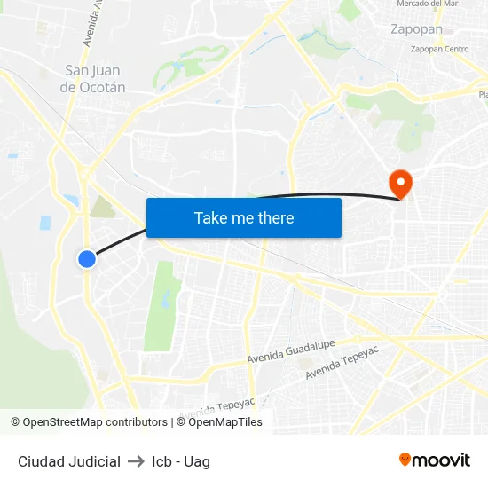 Ciudad Judicial to Icb - Uag map