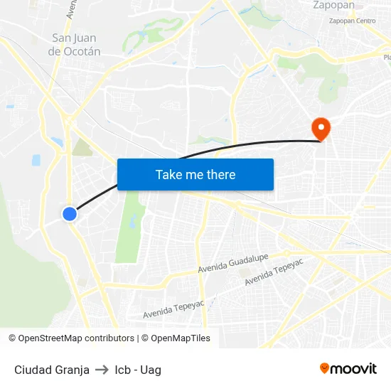 Ciudad Granja to Icb - Uag map