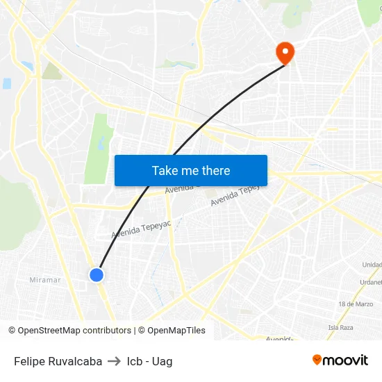 Felipe Ruvalcaba to Icb - Uag map