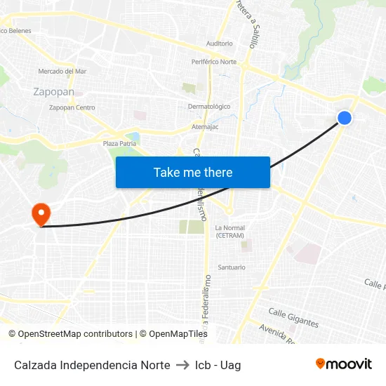 Calzada Independencia Norte to Icb - Uag map